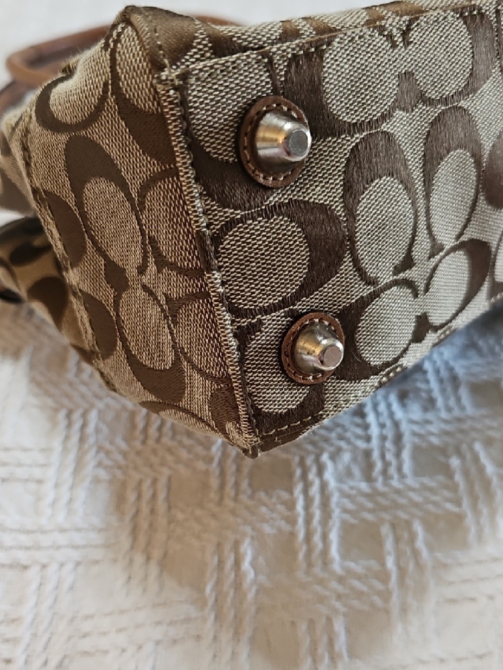 Coach Tan Signature Canvas Satchel with Leather Trim and Tassel - Picture 5 of 14